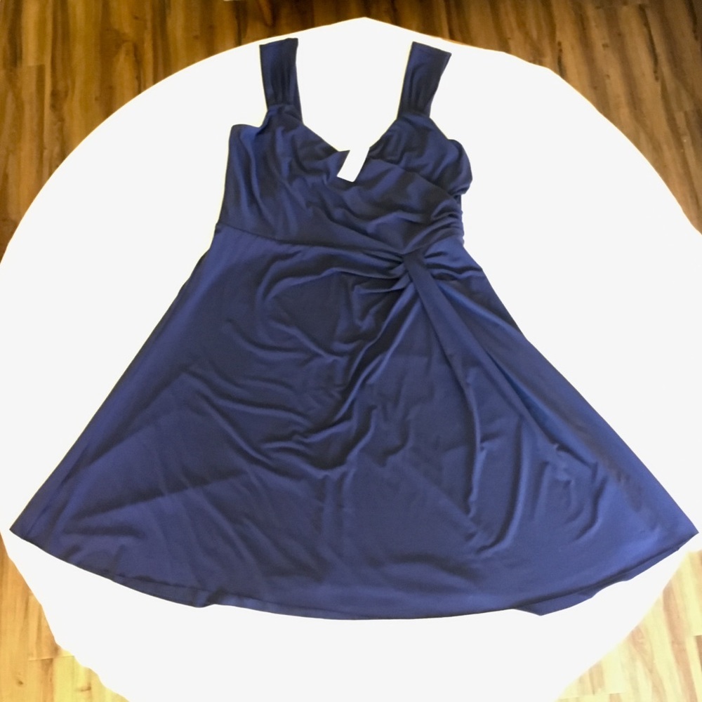 Ann Taylor Navy Rouged Cocktail Dress